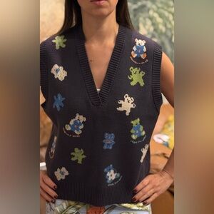 Cider Navy Sweater Vest with Colorful Bear Pattern